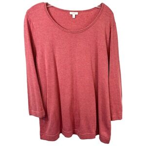 Talbots Plus Size 1X Top Red Heathered 3/4 Sleeve Scoop Neck Capsule Office 1721